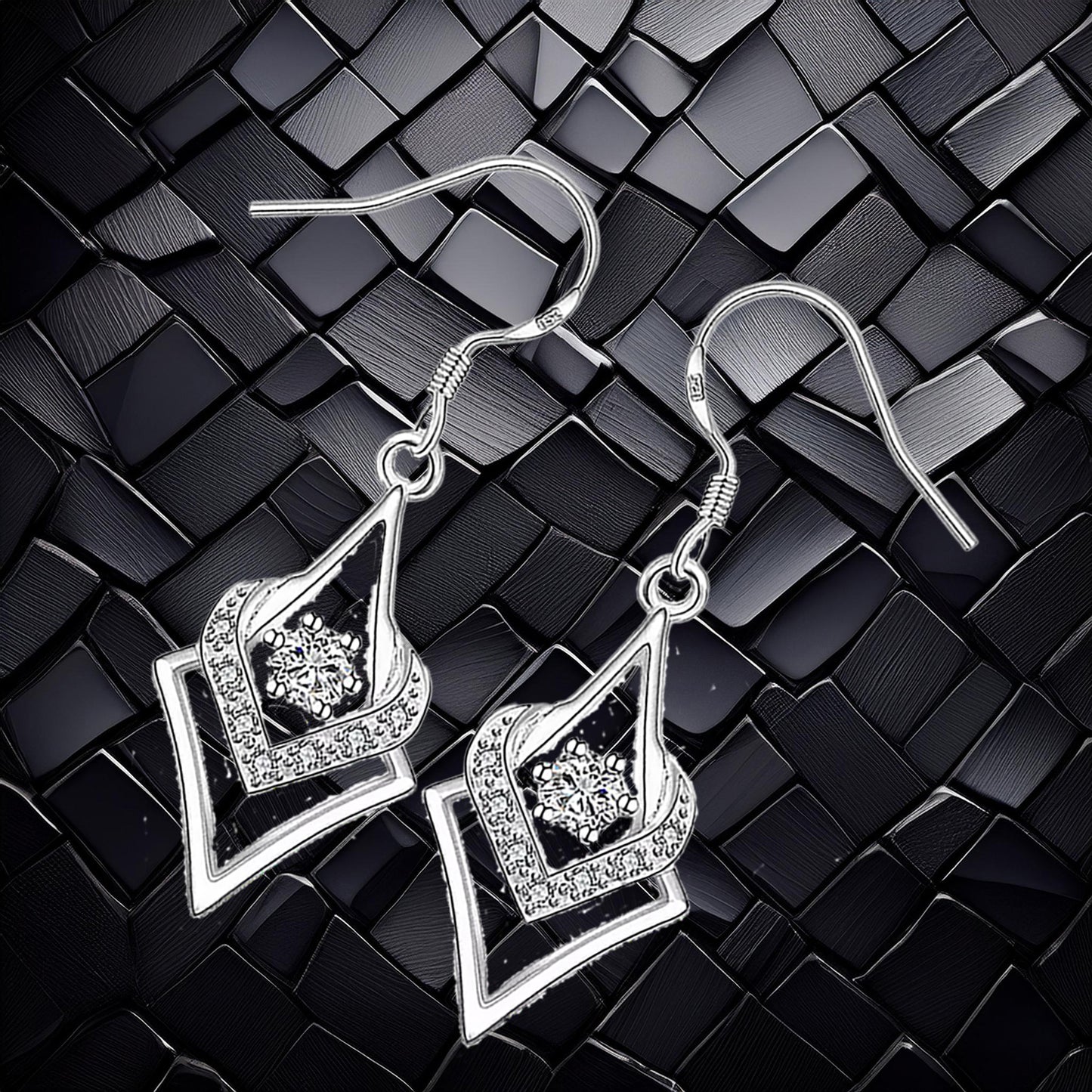 Sterling Silver Abstract Heart Design Cubic Zirconia Dangle Earrings – Elegant Romantic Gift for Her