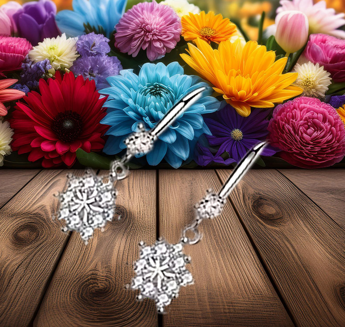 Sterling Silver Geometric Designed Cluster Dangle Round CZ Earrings