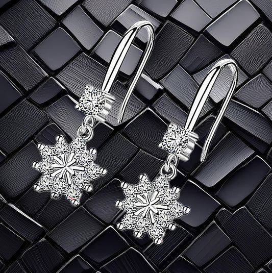 Sterling Silver Geometric Designed Cluster Dangle Round CZ Earrings