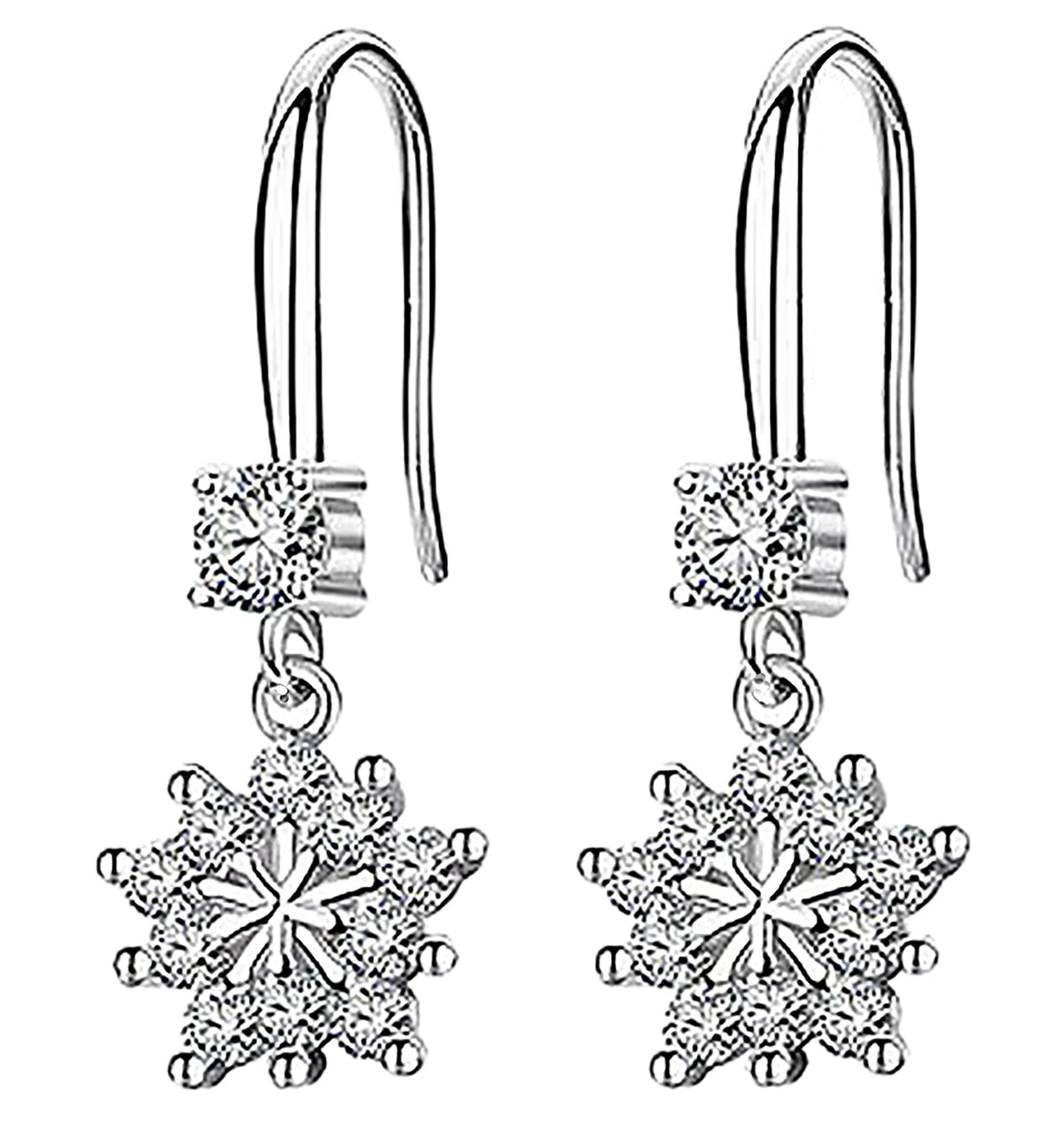 Sterling Silver Geometric Designed Cluster Dangle Round CZ Earrings