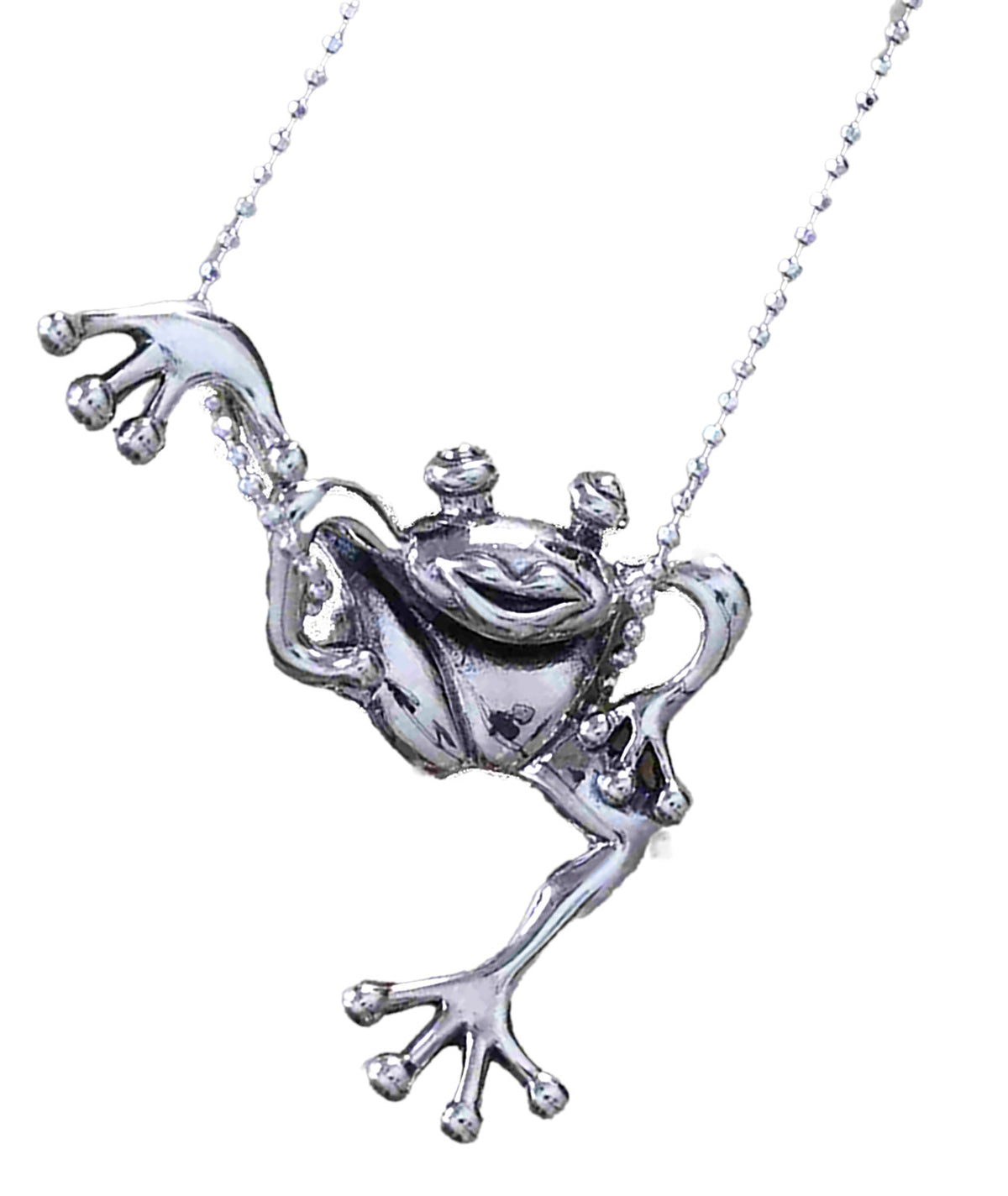 Sterling Silver Intricately Crafted Clinging Froggy Pendant on 18" Italian Ball Chain