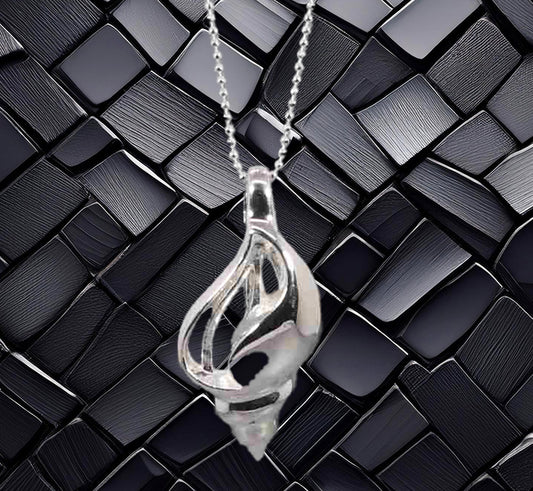 Sterling Silver Sea Shell Pendant Necklace with 18" Italian Diamond-Cut Ball Chain