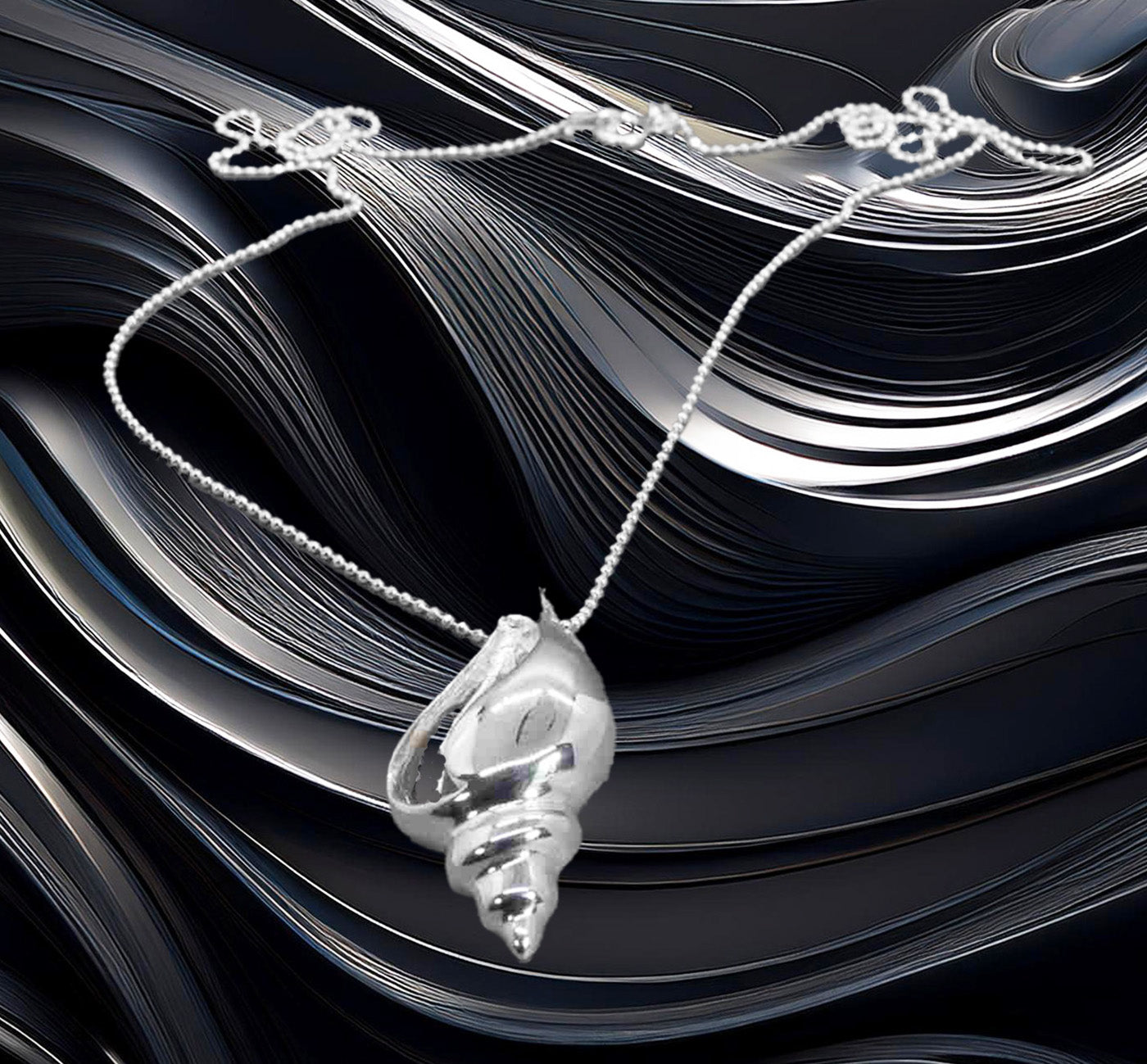 Sterling Silver Sea Shell Pendant Necklace with 18" Italian Diamond-Cut Ball Chain