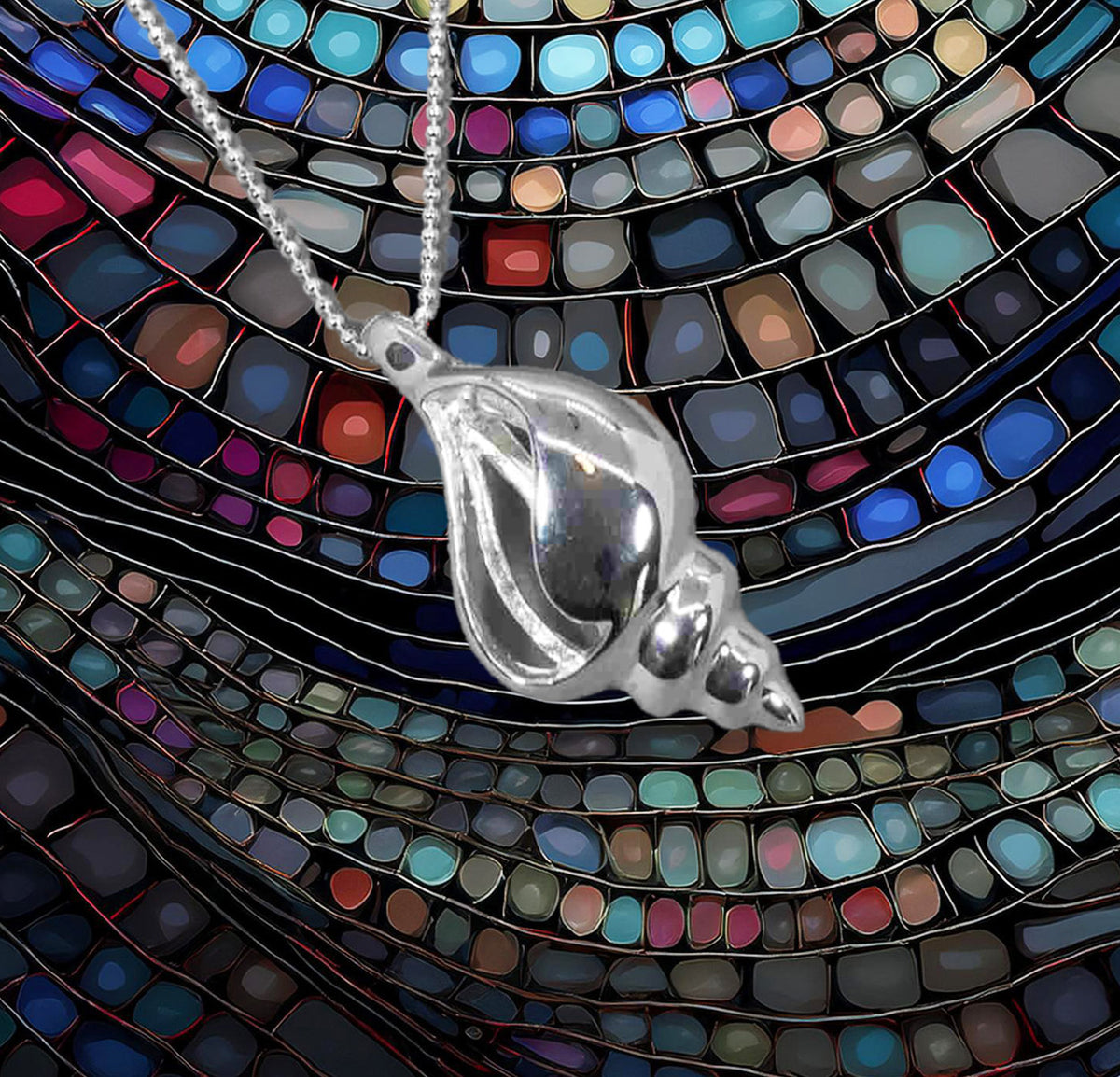 Sterling Silver Sea Shell Pendant Necklace with 18" Italian Diamond-Cut Ball Chain