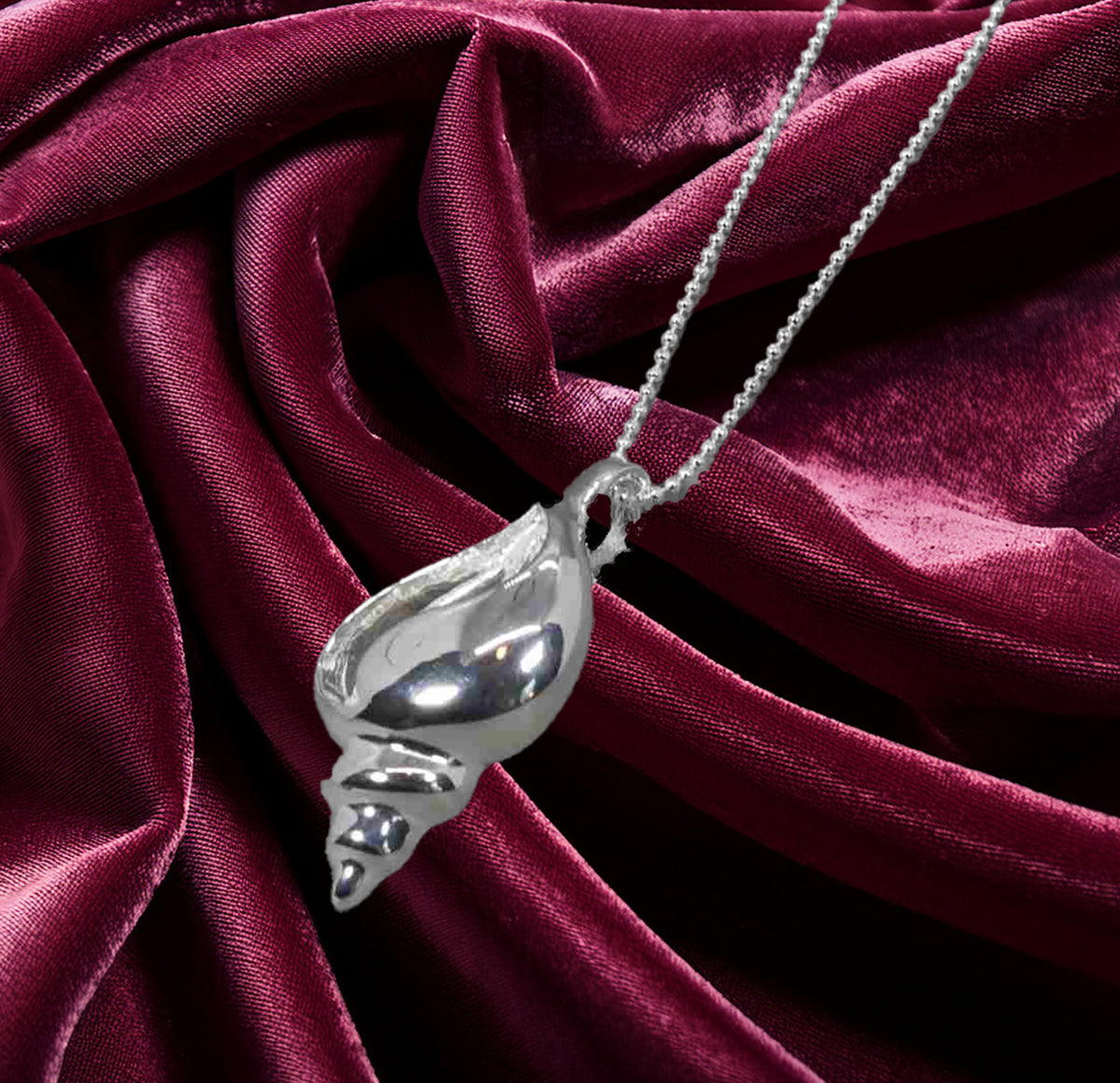 Sterling Silver Sea Shell Pendant Necklace with 18" Italian Diamond-Cut Ball Chain