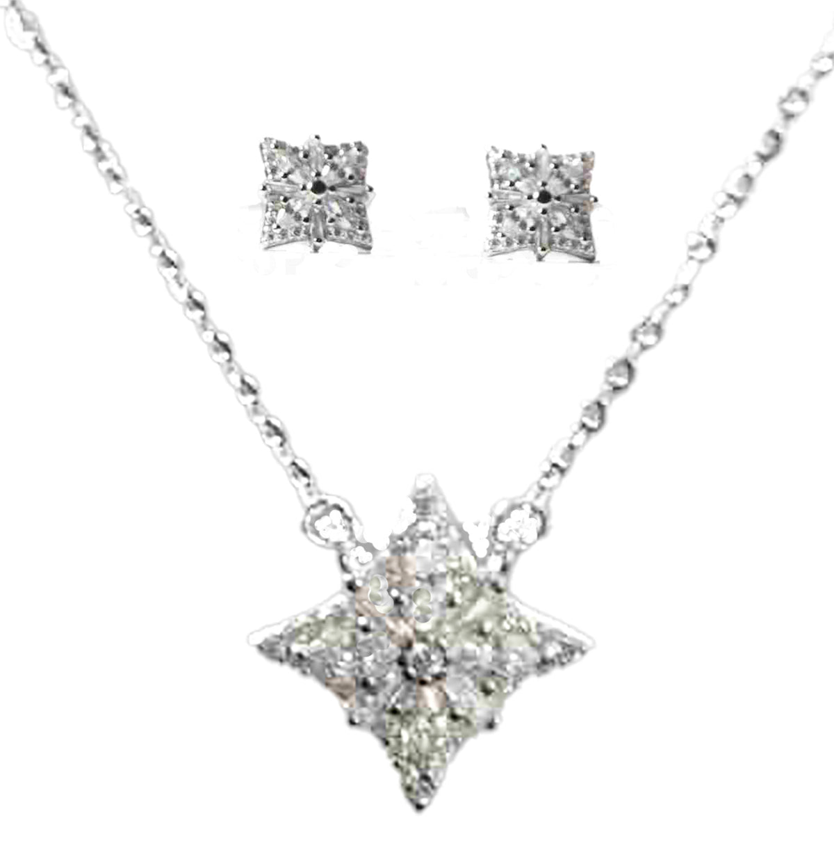 Sterling Silver Square Geometric Designed Round and Baguette CZ Earrings and Pendant Set