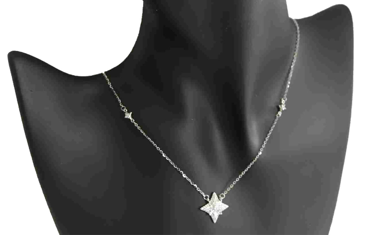 Sterling Silver Square Geometric Designed Round and Baguette CZ Pendant