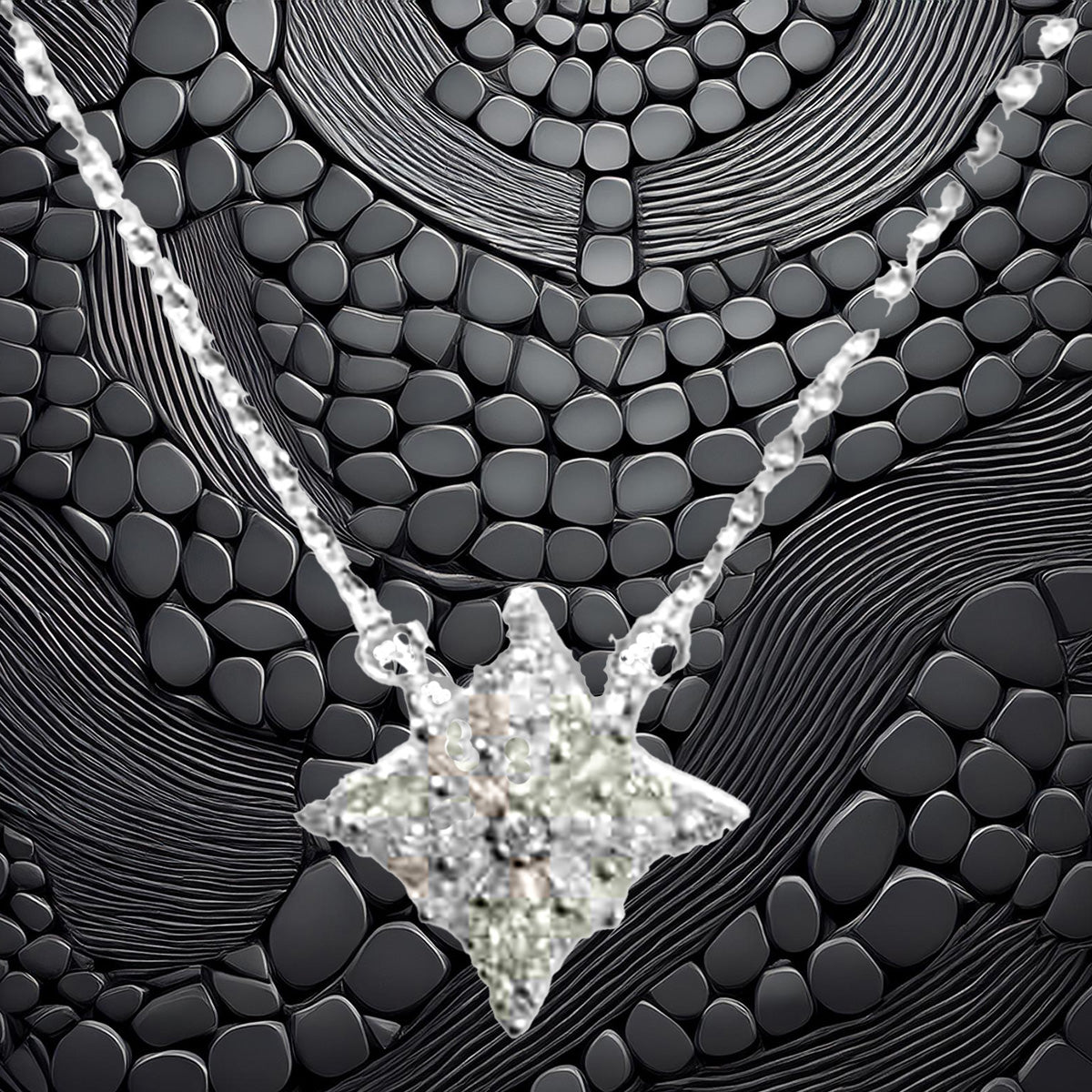 Sterling Silver Square Geometric Designed Round and Baguette CZ Pendant