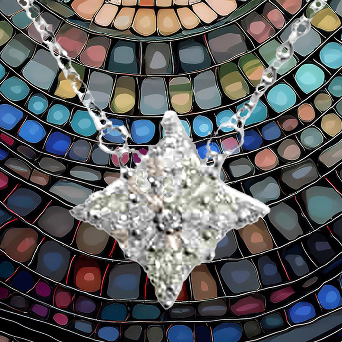 Sterling Silver Square Geometric Designed Round and Baguette CZ Pendant