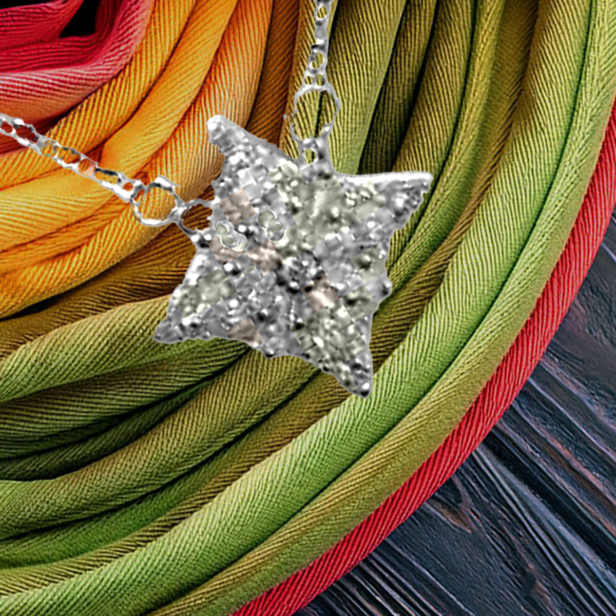 Sterling Silver Square Geometric Designed Round and Baguette CZ Pendant