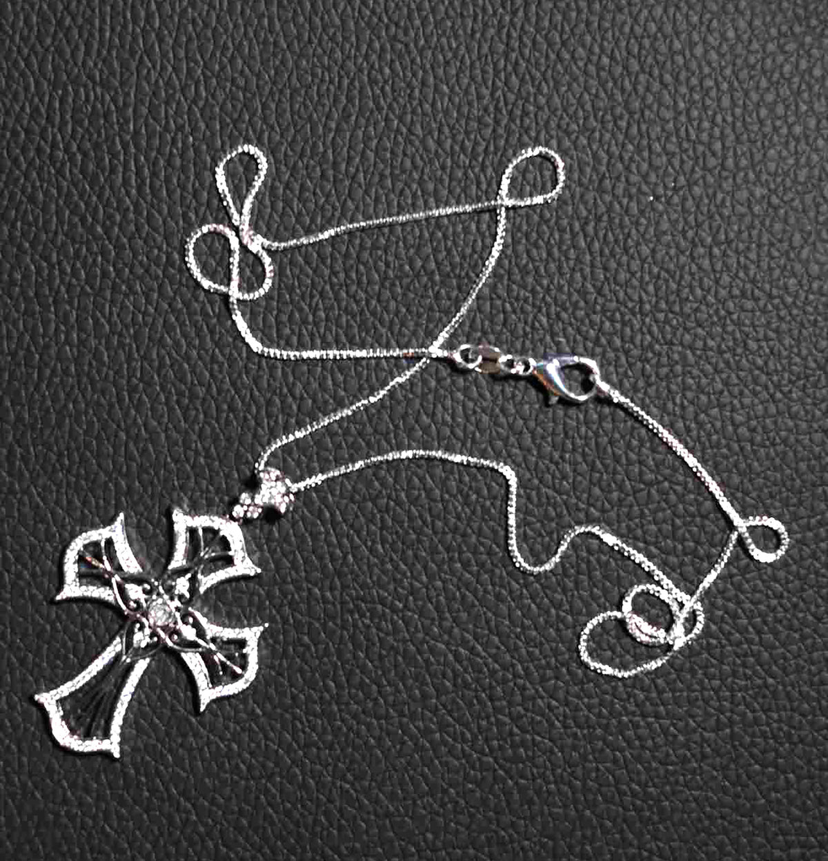 Timeless Sterling Silver Vintage Cross Pendant with Round CZ Stones on Box Chain — Faith Necklace