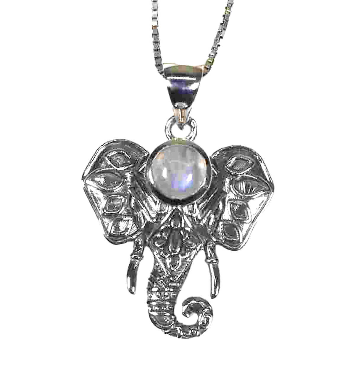 Trunk of Wisdom - Elegant sterling silver elephant pendant with moonstone accent