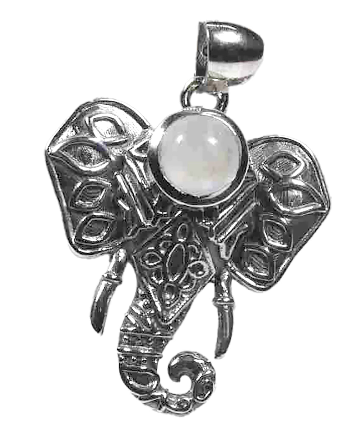 Trunk of Wisdom - Elegant sterling silver elephant pendant with moonstone accent