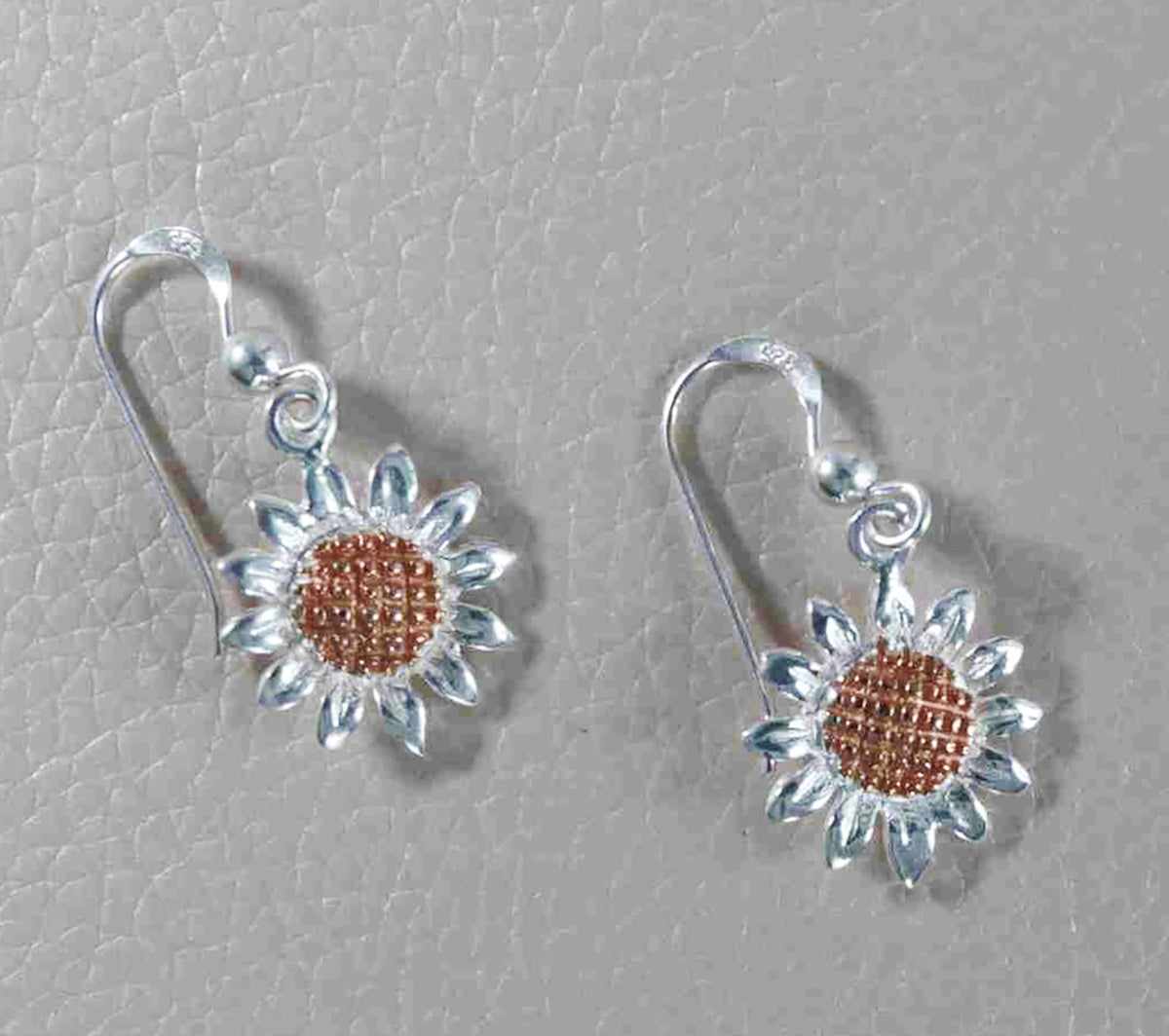 Two-Tone Sterling Silver Sunflower Dangle Earrings – Rose & Silver Floral Drop Jewelry for Women