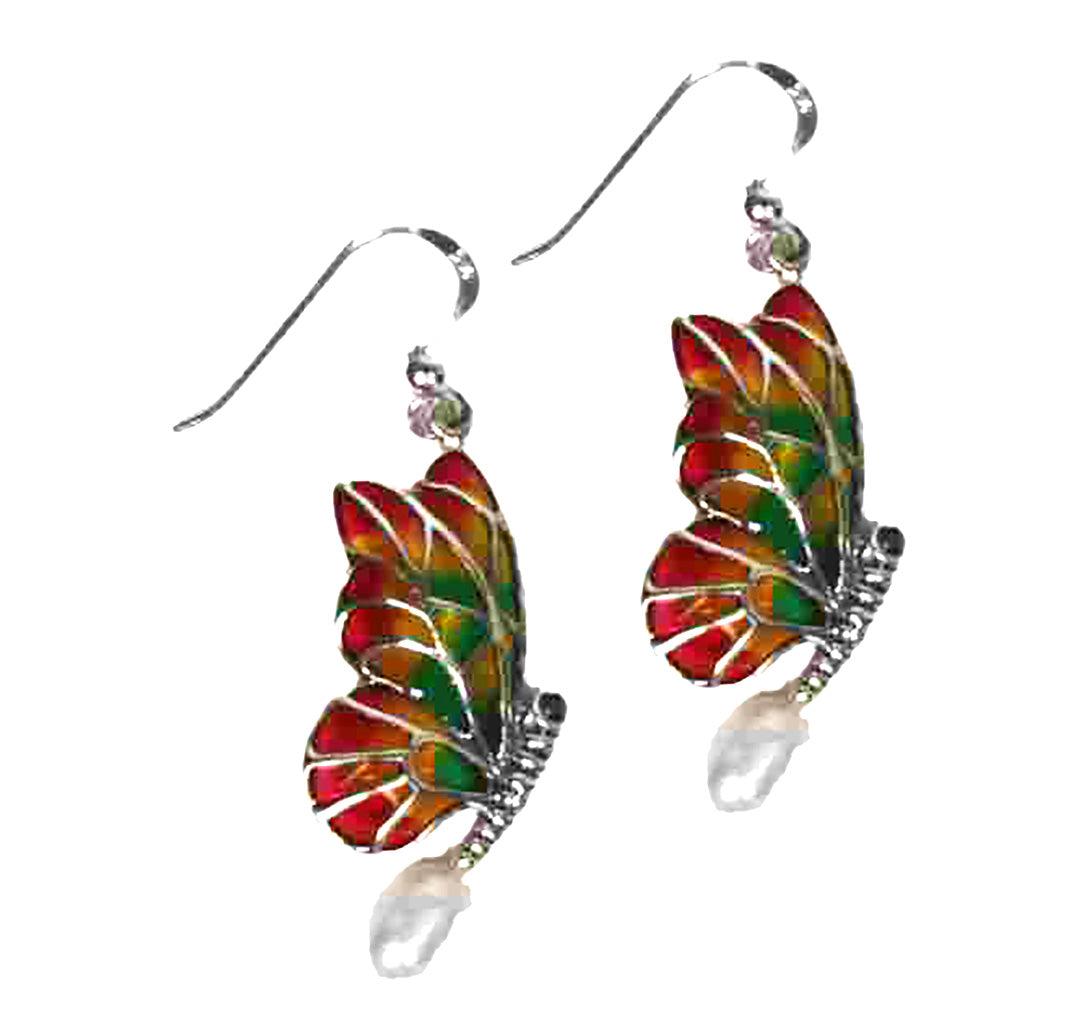 Whispering Wings Sterling Silver Colorful Butterfly Dangle Earrings with Intricate Concho Detailing