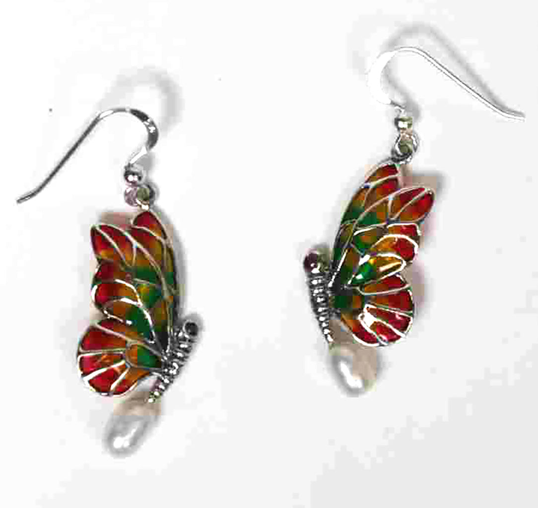Whispering Wings Sterling Silver Colorful Butterfly Dangle Earrings with Intricate Concho Detailing