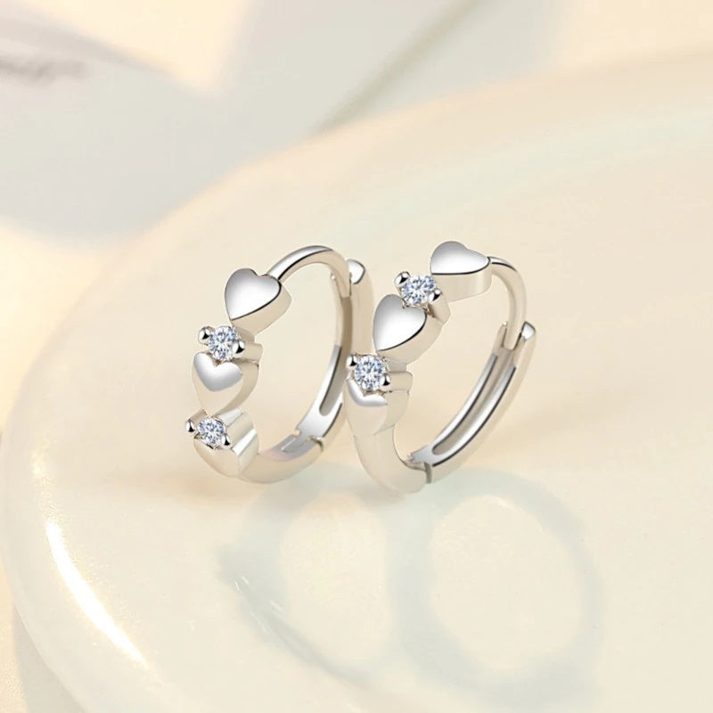Sterling Silver Heart Hoop Earrings with Created White Sapphires