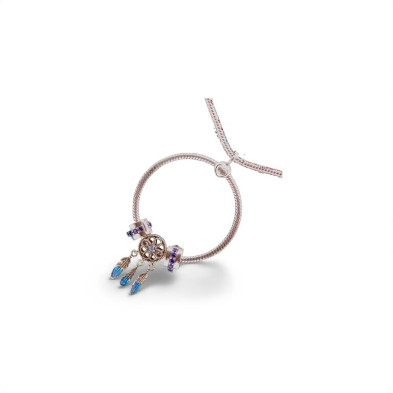 Eternal Wholeness Sterling Silver O Charm Pendant with Dream Catcher Blue CZ