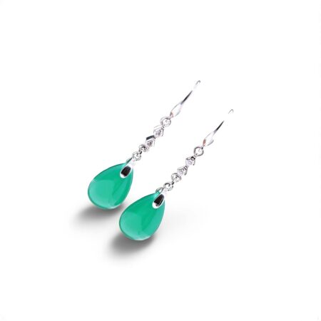 Elegant Sterling Silver Tear-Drop Polished Chalcedony Jade Dangle Earrings