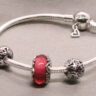 Sterling Silver Snake Charm Bead Bracelet with Filigree Beads, Orange Synthetic Stone Bead Charm