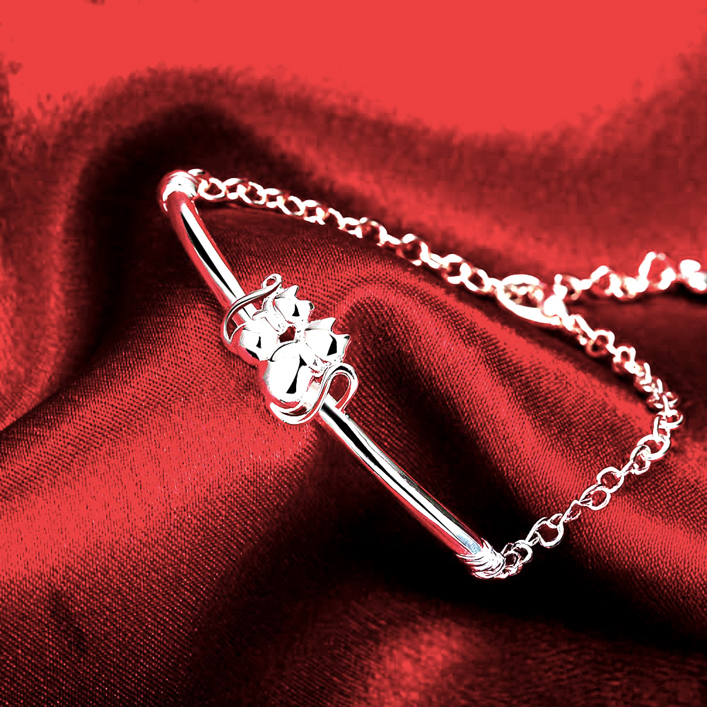 Elegant Sterling Silver Couple Cat Bracelet with Bangle and Chain. 925ijewel.com