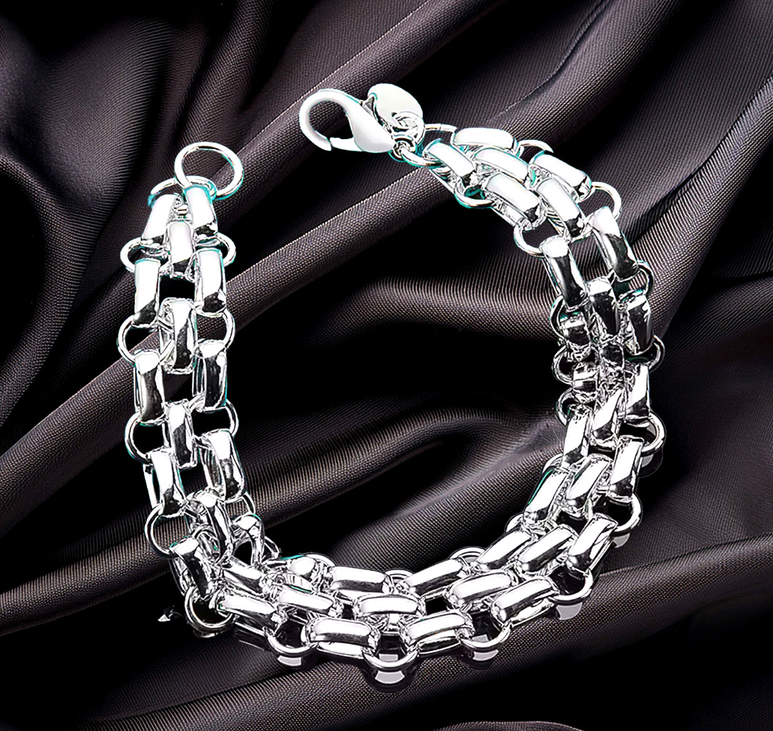 Elegant Sterling Silver Interlocking Links Bracelet. 925ijewel.com