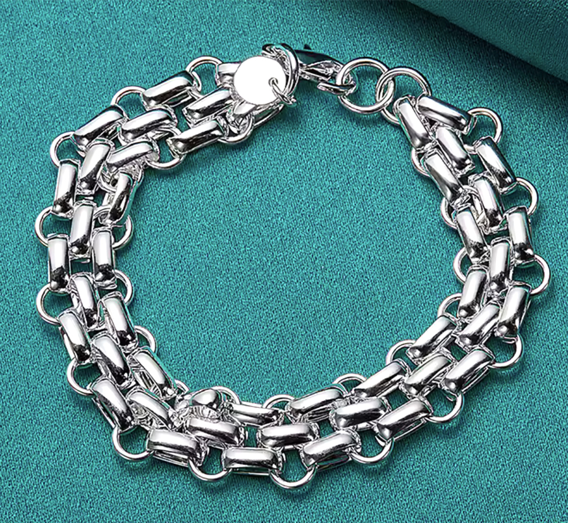 Elegant Sterling Silver Interlocking Links Bracelet. 925ijewel.com