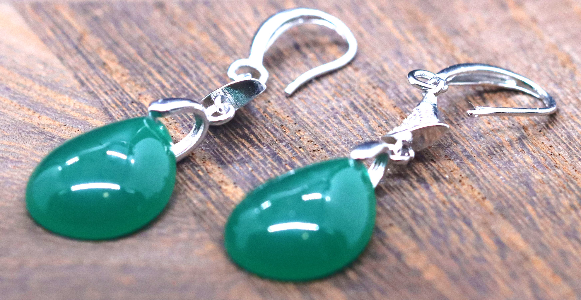 Elegant Sterling Silver Water Droplet Sleek Finish Genuine Chalcedony Jade Drop Earrings. 925ijewel.com
