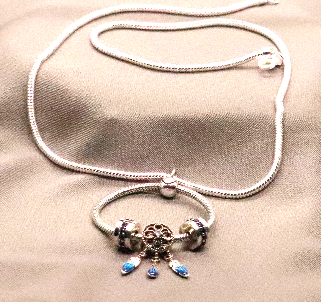 Eternal Wholeness Sterling Silver O Charm Pendant with Dream Catcher Blue CZ. 925ijewel.com