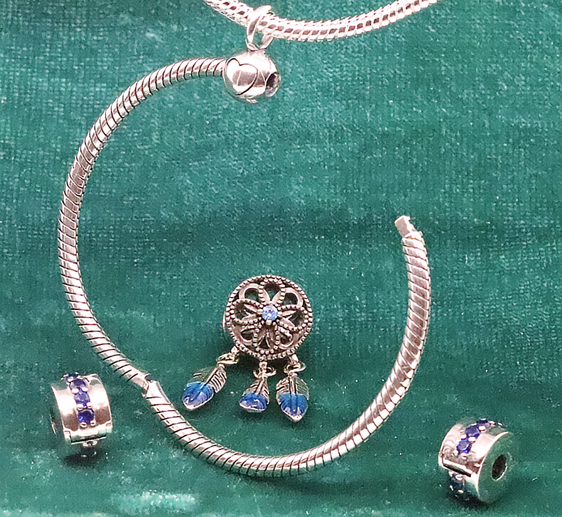 Eternal Wholeness Sterling Silver O Charm Pendant with Dream Catcher Blue CZ. 925ijewel.com
