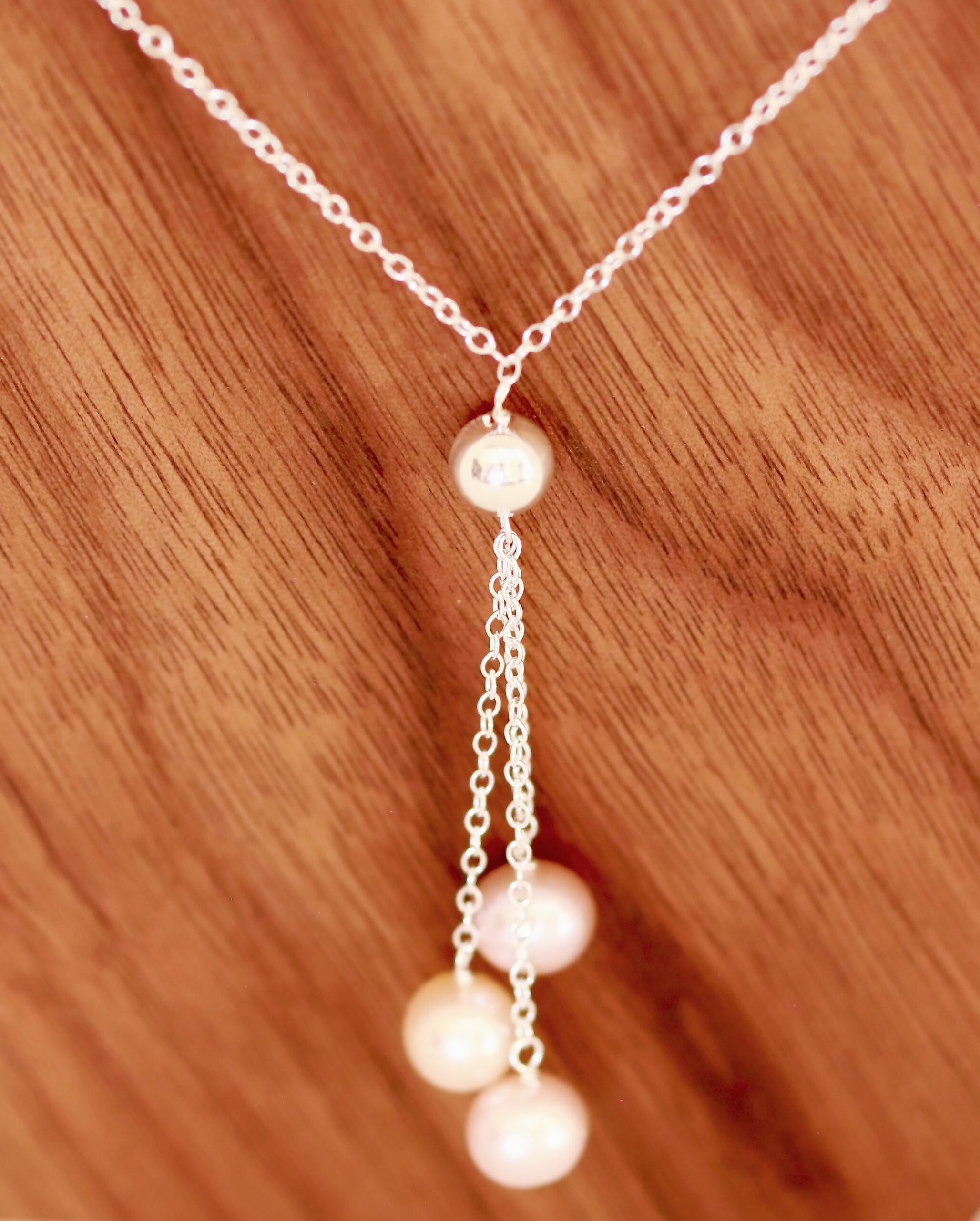 Exquisitely Designed Sterling Silver 3 Cultured Fresh Water Pearl Lariat Necklace18" Long