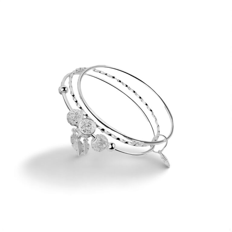 Elegant Sterling Silver Couple Cat Bracelet with Bangle and Chain