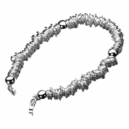 Elegant Sterling Silver Bracelet with Intricate Beadwork and Delicate Circles