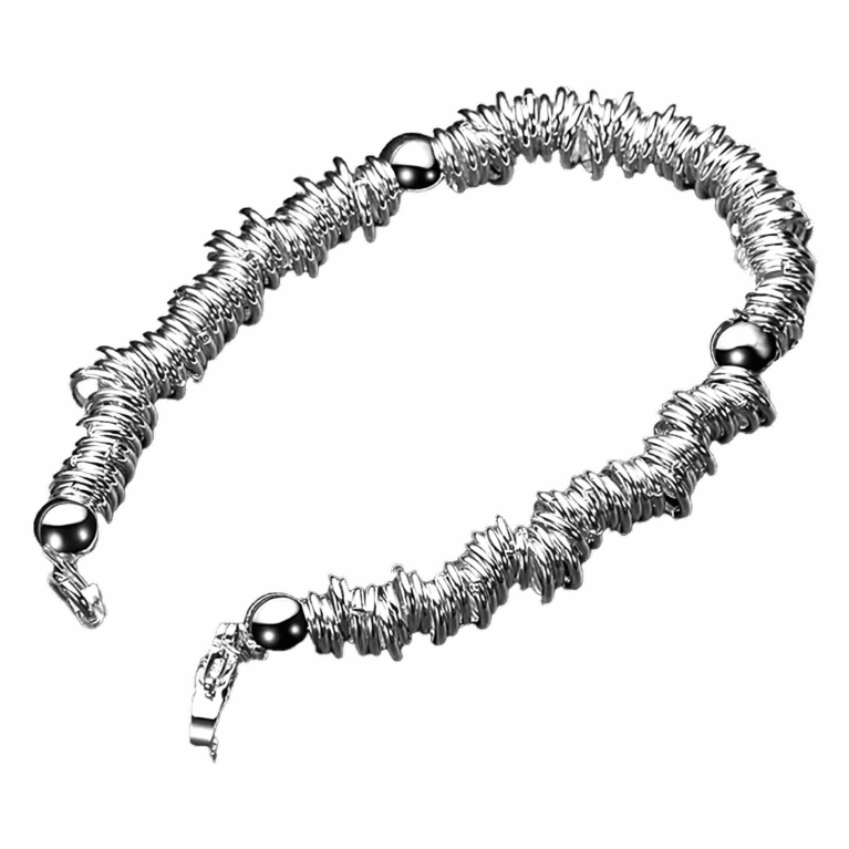 Elegant Sterling Silver Bracelet with Intricate Beadwork and Delicate Circles