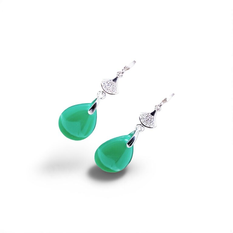 Elegant Sterling Silver Water Droplet Sleek Finish Genuine Chalcedony Jade Drop Earrings