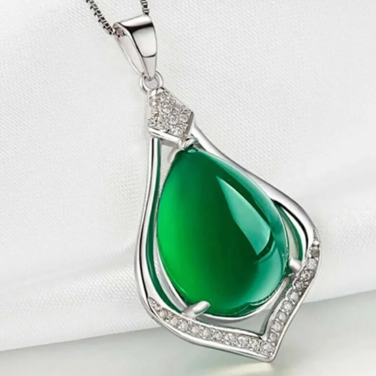 Enchanting Pear Chalcedony Jade Sterling Silver Pendant
