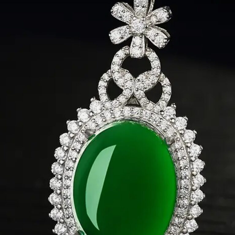 Opulent Oval Chalcedony Jade Elegance Sterling Silver Pendant
