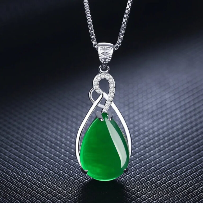 Green Verdant Reflections Elegance Chalcedony Jade Sterling Silver Pendant