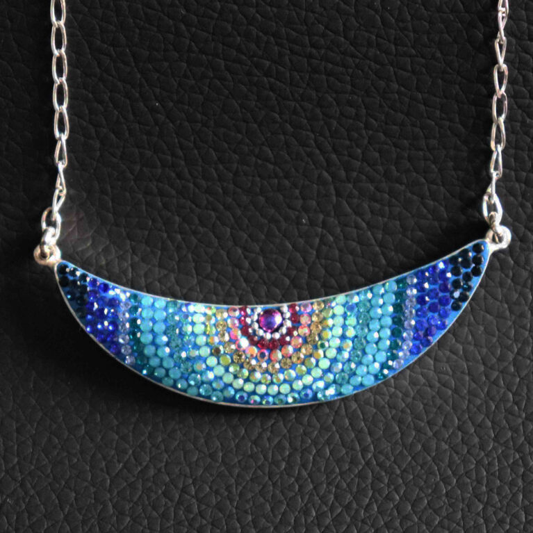 Mystical Rainbow Quadrant Sterling Silver Necklace with Vibrant Spectrum of Synthetic Stones