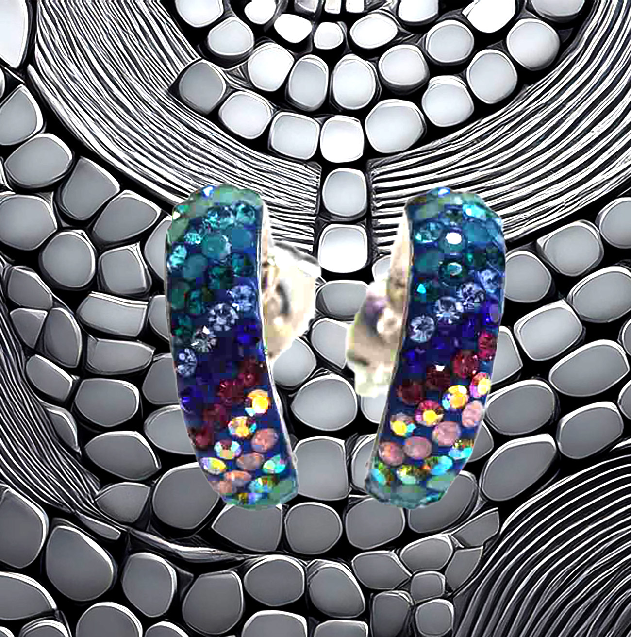 Prism Radiance Sterling Silver Small Hoop Earrings with Colorful Synthetic Stones 925ijewel.com