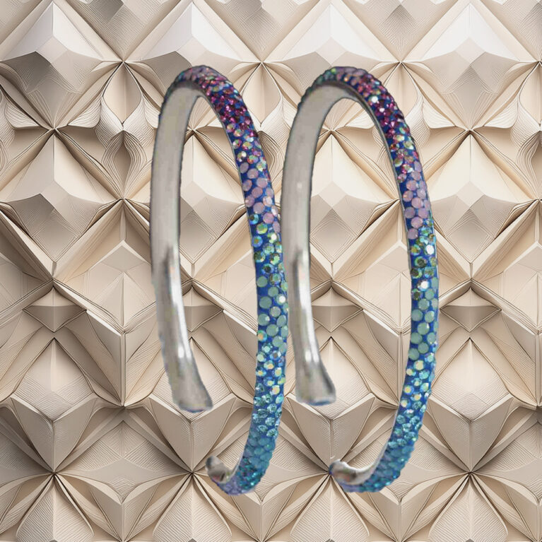 Celestial Radiance Large Sterling Silver 54 mm Hoop Earrings with Spectrum of Colorful Synthetic Stones 925ijewel.com