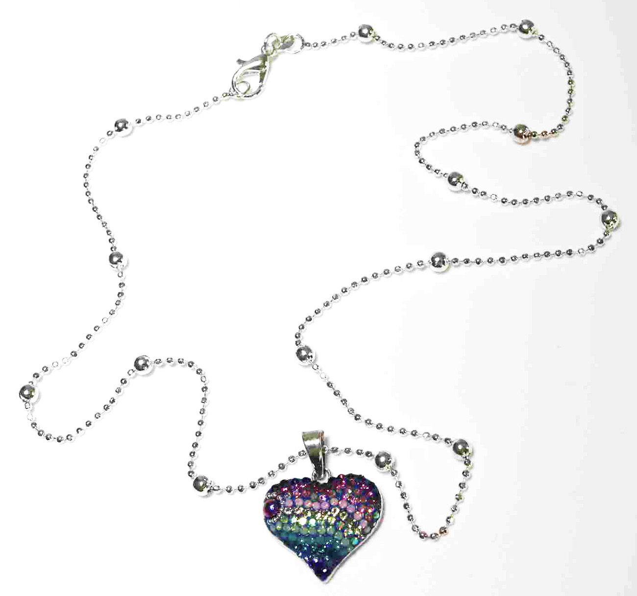 Sparkling Spectrum Rainbow Heart Sterling Silver Necklace with Synthetic Stones 925ijewel.com