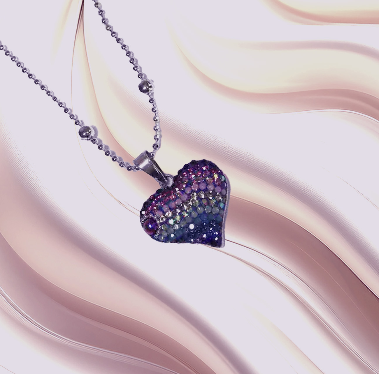Sparkling Spectrum Rainbow Heart Sterling Silver Necklace with Synthetic Stones 925ijewel.com