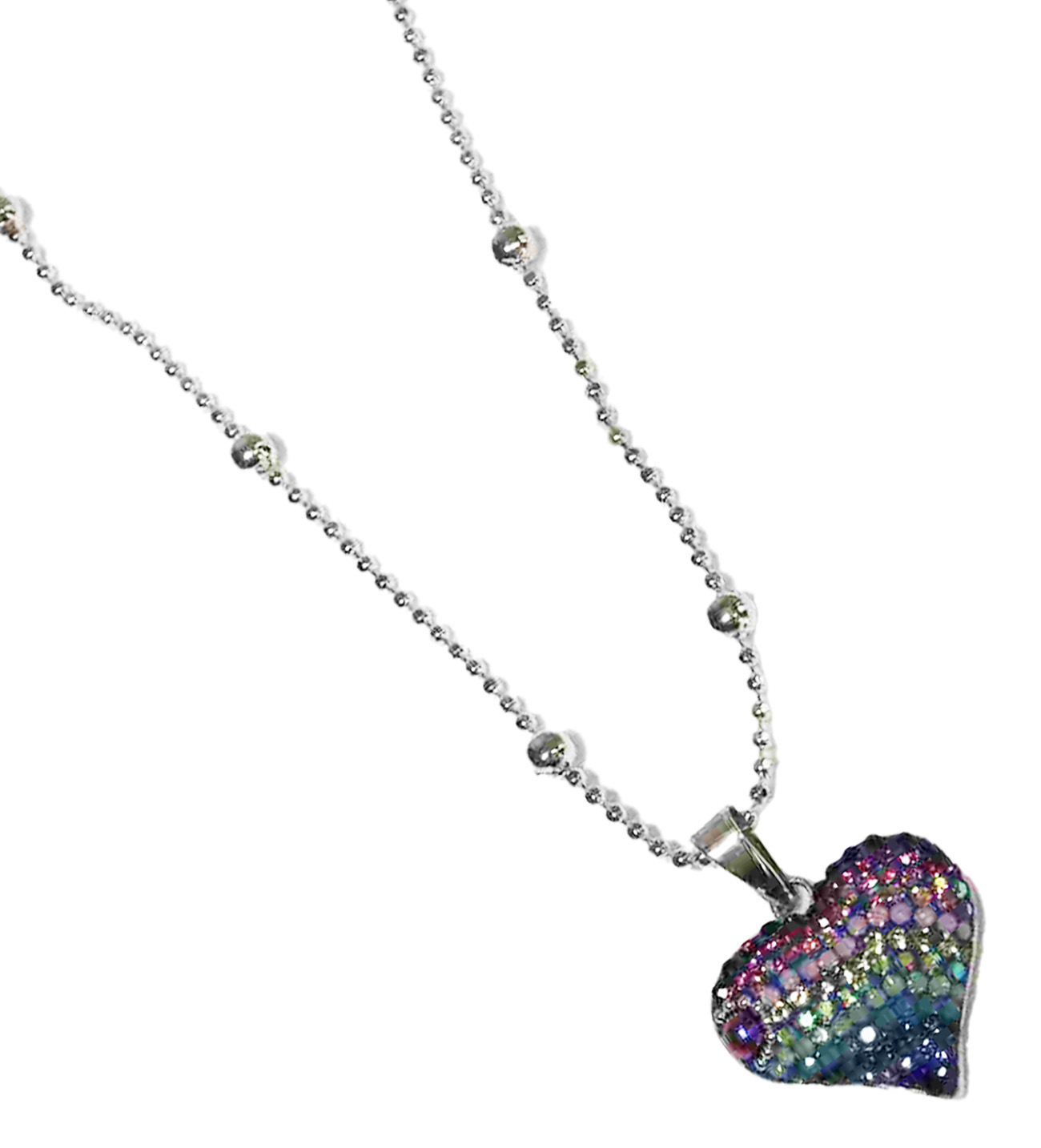 Sparkling Spectrum Rainbow Heart Sterling Silver Necklace with Synthetic Stones 925ijewel.com