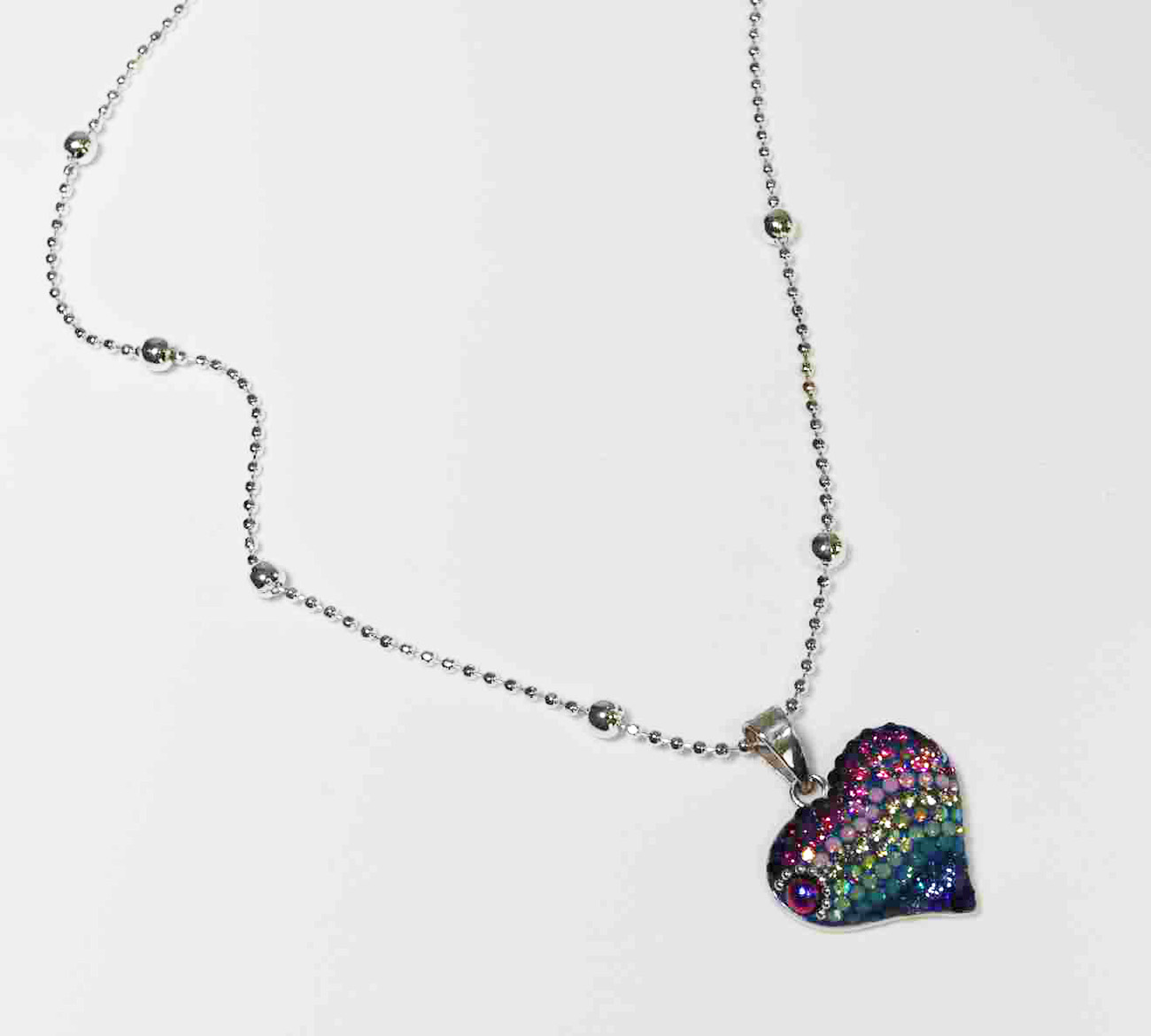Sparkling Spectrum Rainbow Heart Sterling Silver Necklace with Synthetic Stones 925ijewel.com