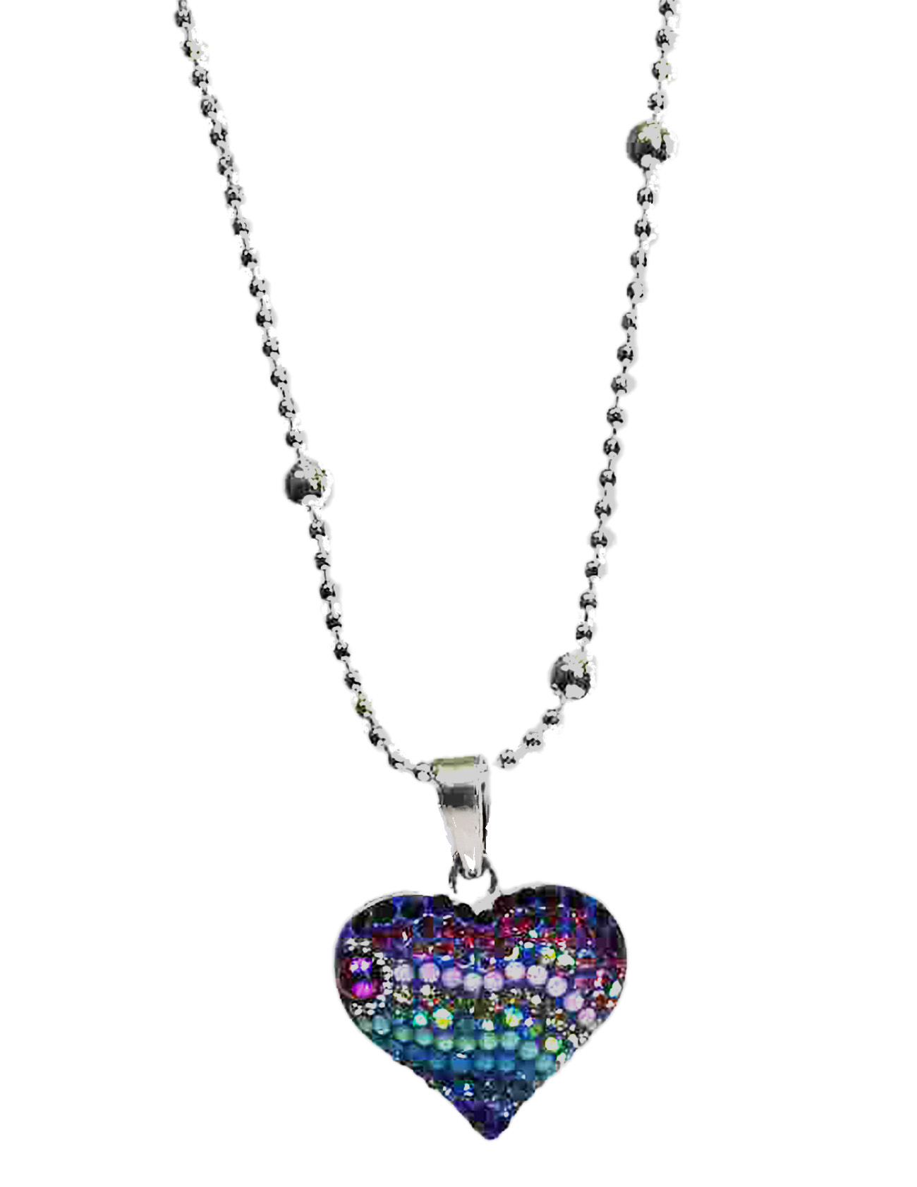 Sparkling Spectrum Rainbow Heart Sterling Silver Necklace with Synthetic Stones 925ijewel.com
