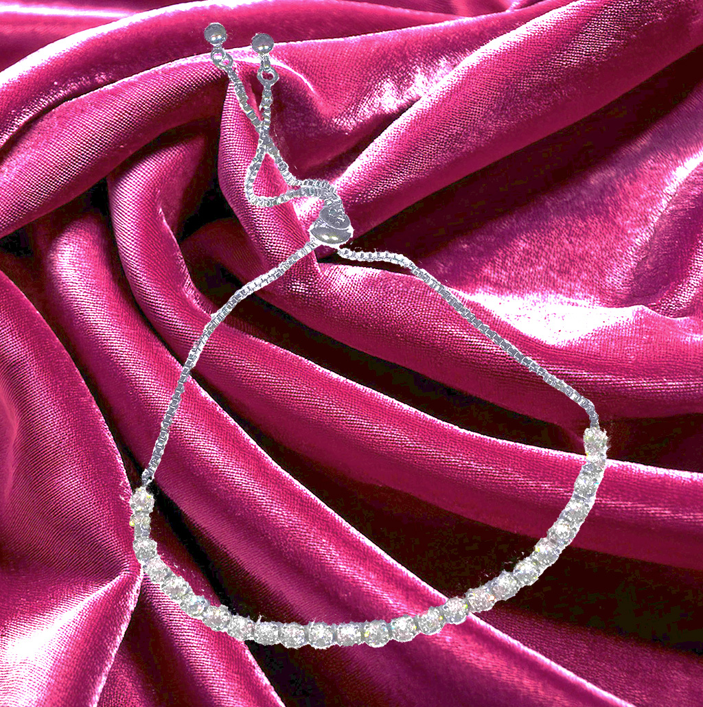 Sparkling Sterling Silver Adjustable Cubic Zirconia Tennis Bracelet. 925ijewel.com