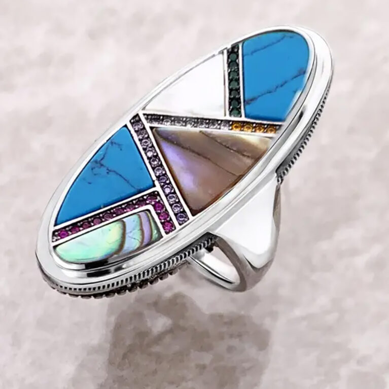 Enchanting Spectrum. Sterling Silver Mystical Mirage Oblong Shape Ring