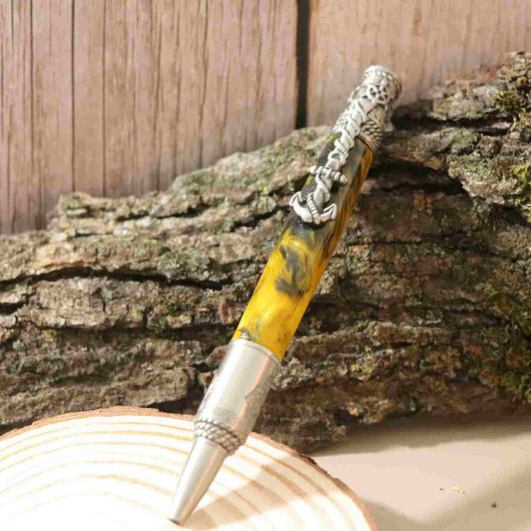 Handcrafted Acrylic Yellow/Black- Nautical Antique Pewter Finish Twist Pen