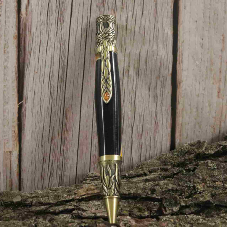 Handcrafted Yellow/Black Color Acrylic With Metal Phoenix Rising Antique Brass Design Twist Pen